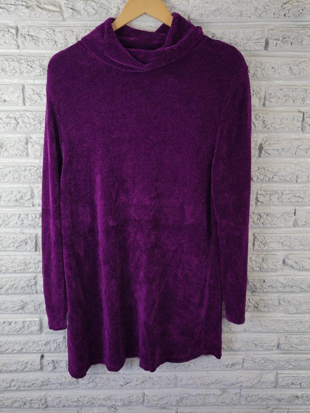 Valerie Stevens Women 2X Sweater Dress/Tunic Purple Rayon Velour Turtleneck HNGE